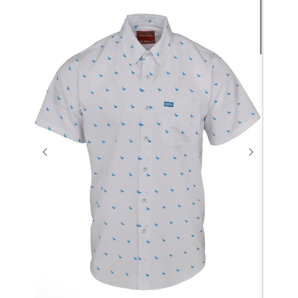 Dixxon Flannel Co The O'Doyle White Blue Duck Print Short Sleeve Party Shirt S